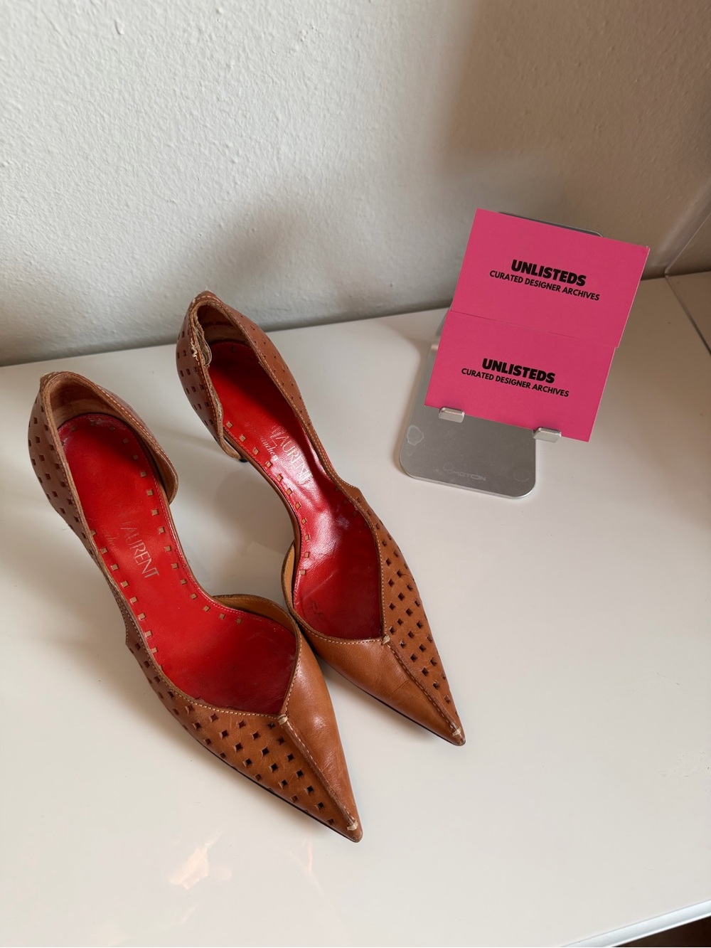 Vintage Yves Saint Laurent Brown Leather Pointed-Toe Heels Size 36